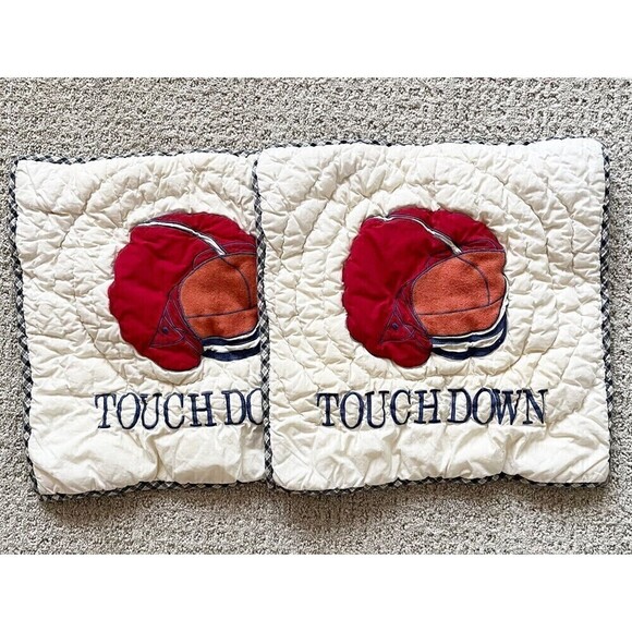 The Company Store Kids Football Pillow Shams Square Touchdown Blue Plaid 15" 2x - Picture 1 of 8